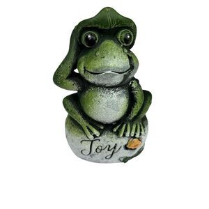 Joy Frog Garden Statue Outdoor Whimsical Green Decor 5"